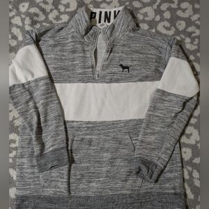 PINK Victoria's Secret Gray and White Zip-Up Sweater